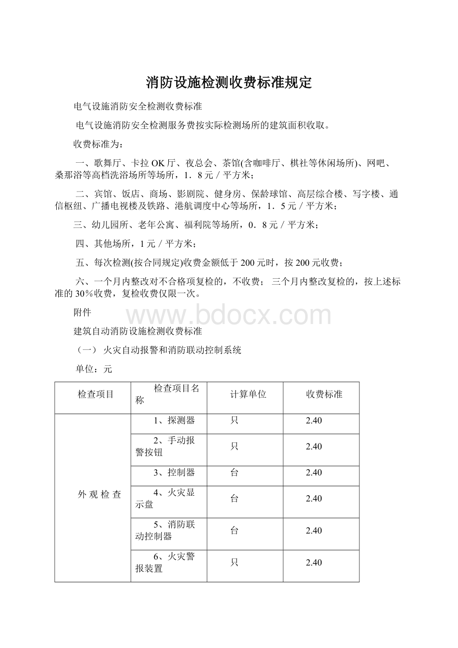 消防设施检测收费标准规定Word下载.docx