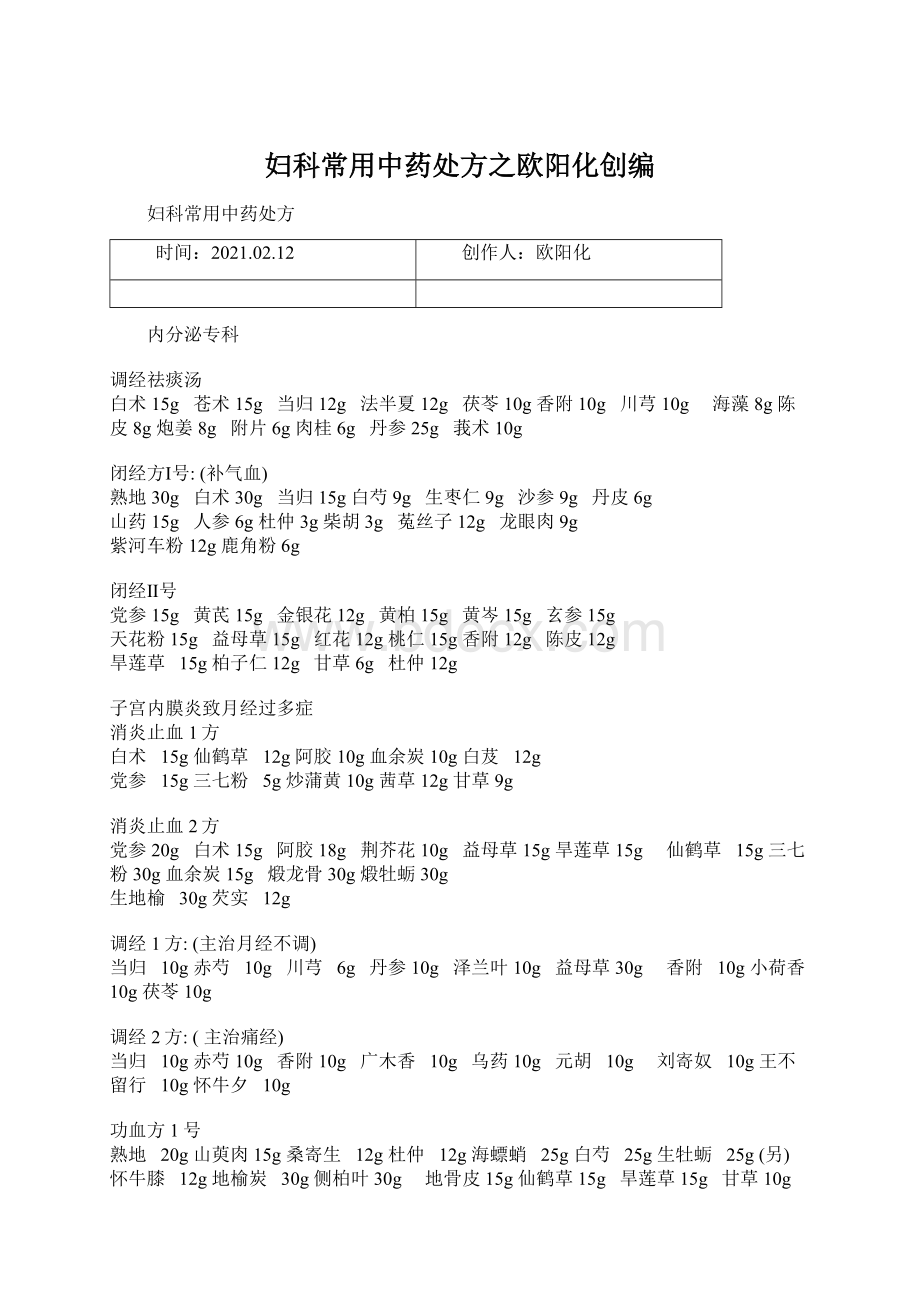 妇科常用中药处方之欧阳化创编Word文件下载.docx_第1页