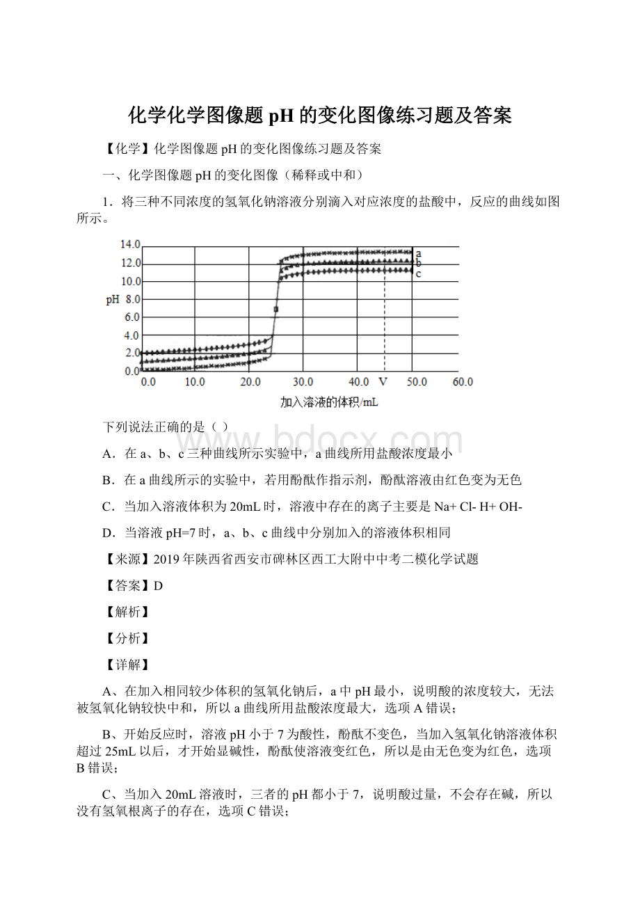 化学化学图像题 pH的变化图像练习题及答案.docx_第1页