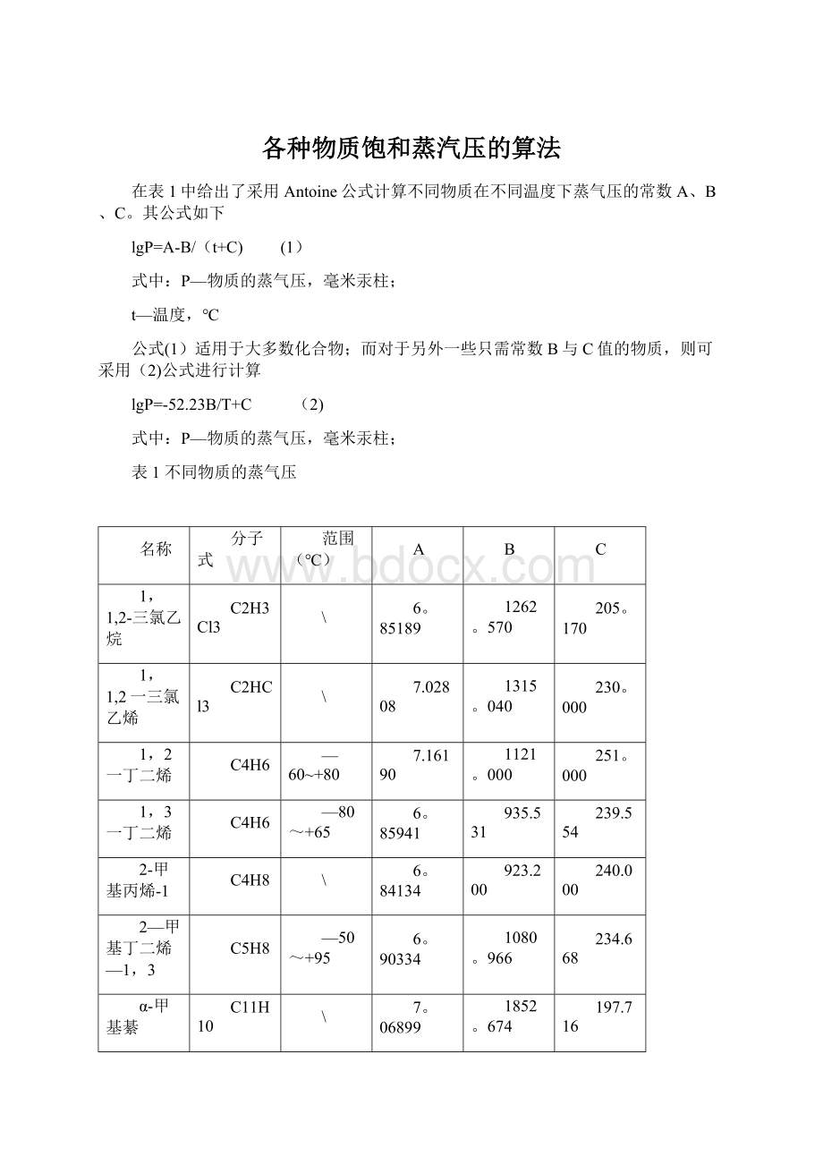 各种物质饱和蒸汽压的算法.docx