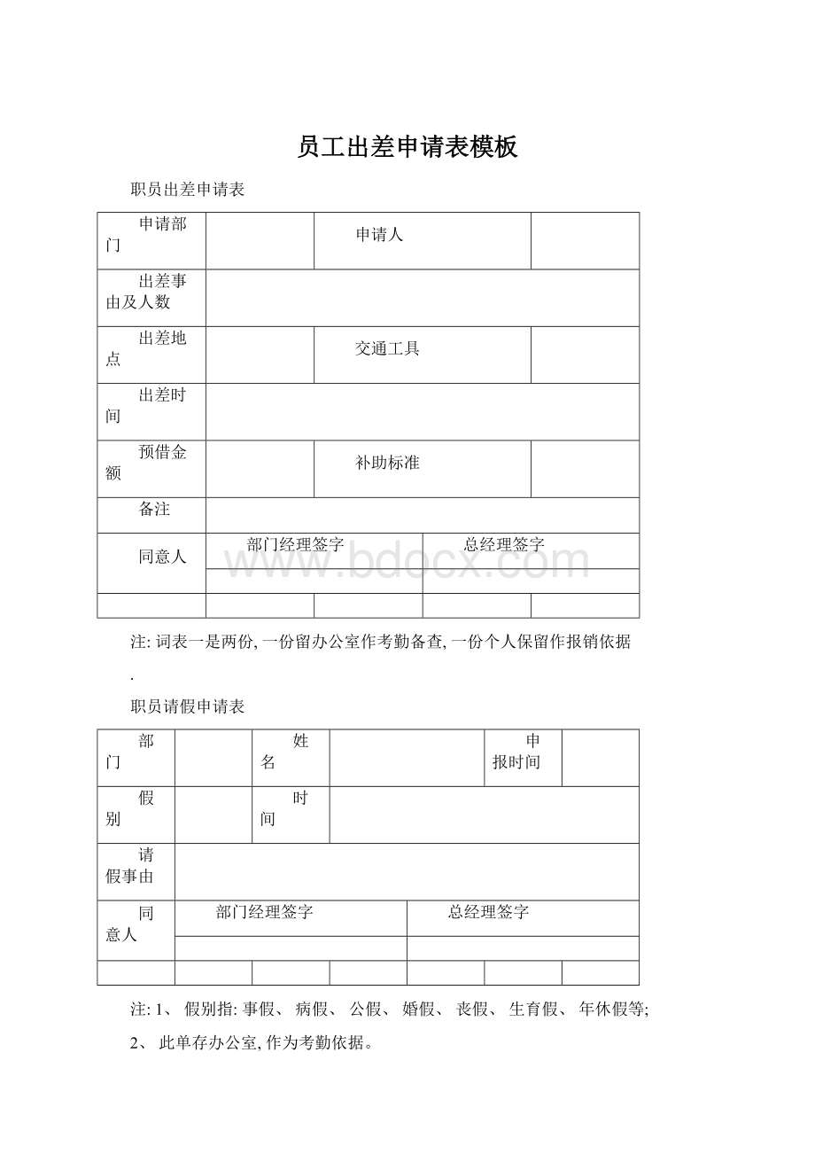 员工出差申请表模板Word下载.docx_第1页