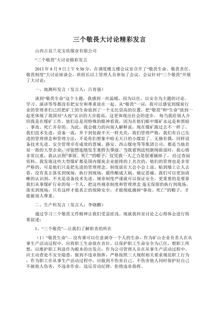 三个敬畏大讨论精彩发言.docx