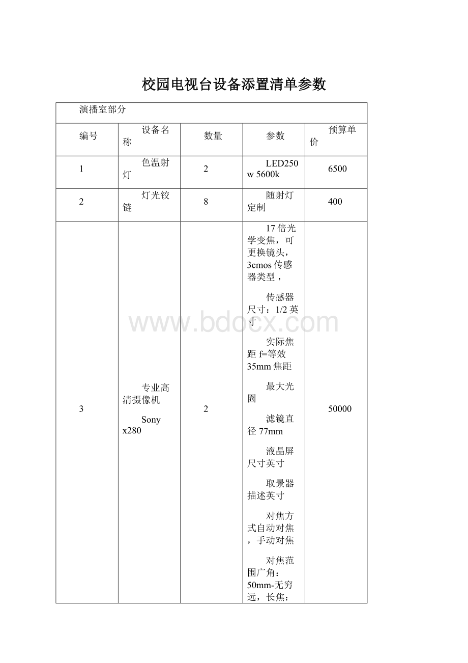 校园电视台设备添置清单参数.docx