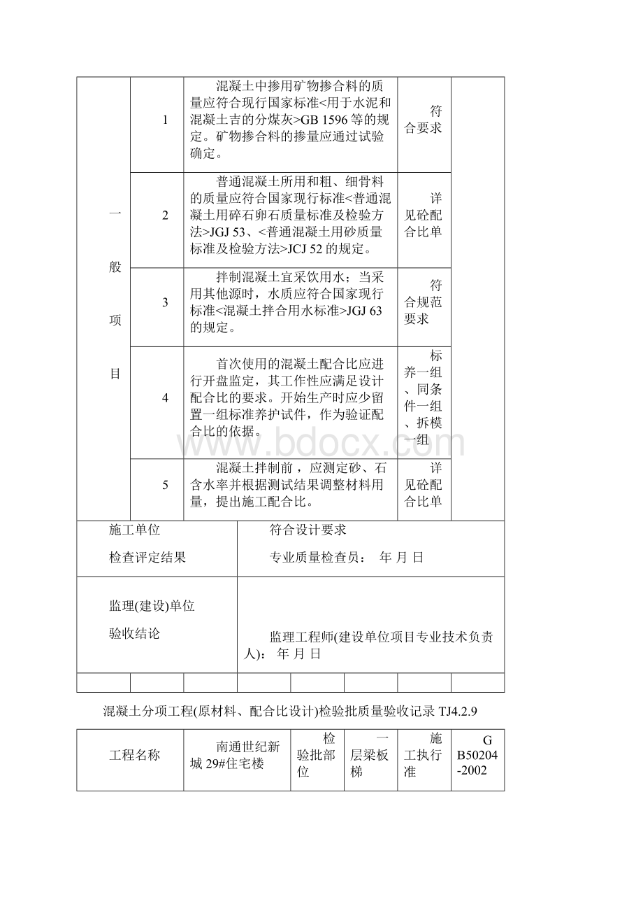 TJ429混凝土分项工程原材料配合比设计检验批质量验收记录.docx_第2页