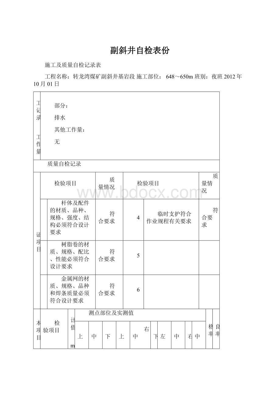 副斜井自检表份Word格式文档下载.docx