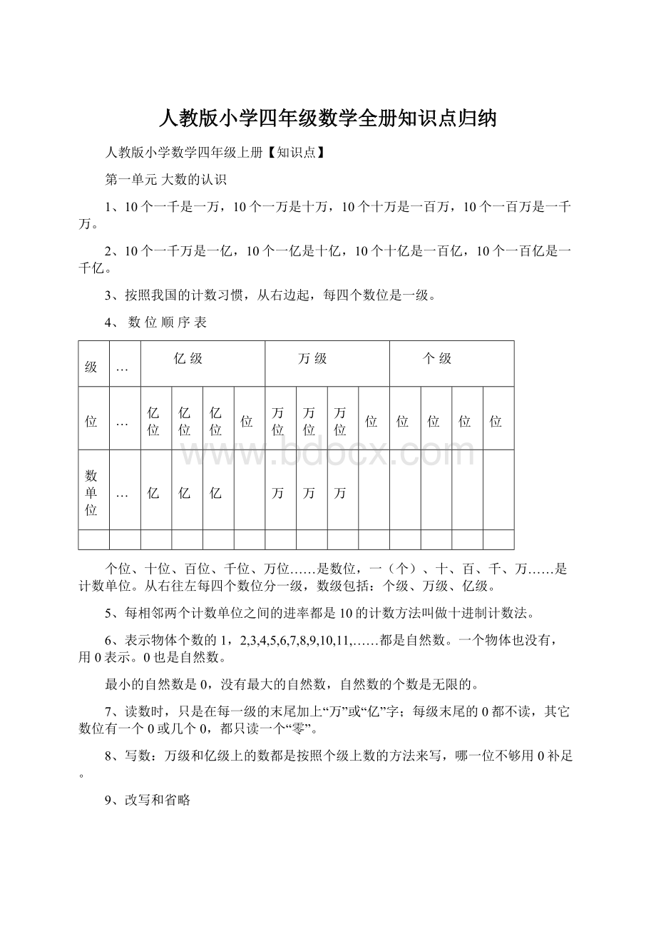 人教版小学四年级数学全册知识点归纳.docx_第1页