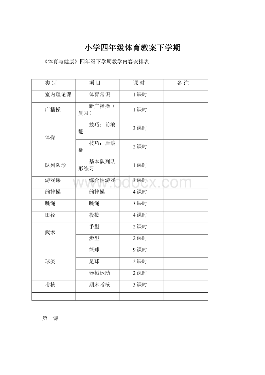 小学四年级体育教案下学期Word文档格式.docx