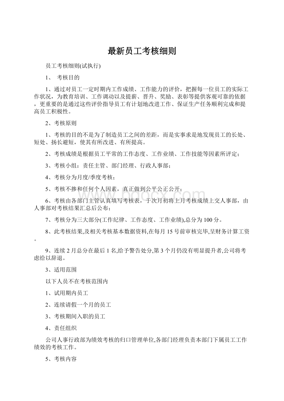 最新员工考核细则文档格式.docx_第1页