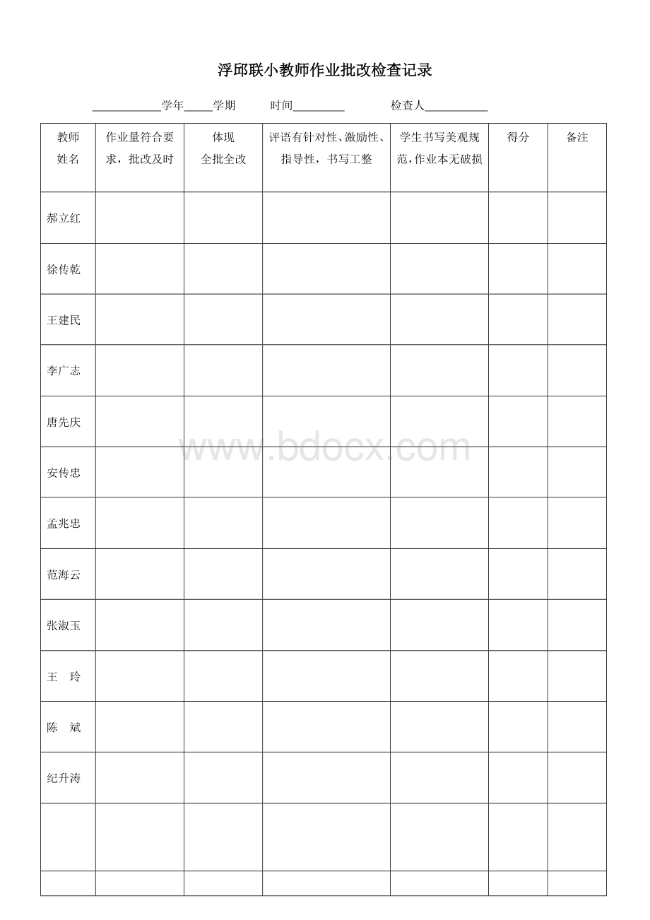 教师作业批改情况检查表Word文档下载推荐.doc_第1页