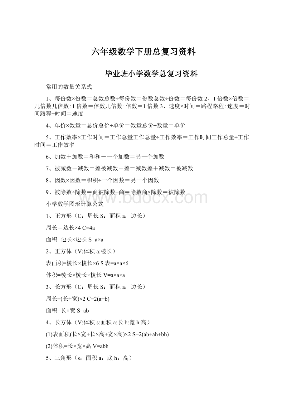 六年级数学下册总复习资料Word格式.docx