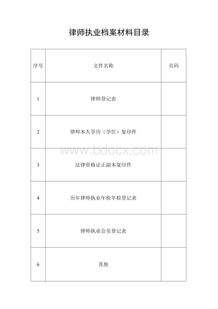 律师执业档案材料目录.doc