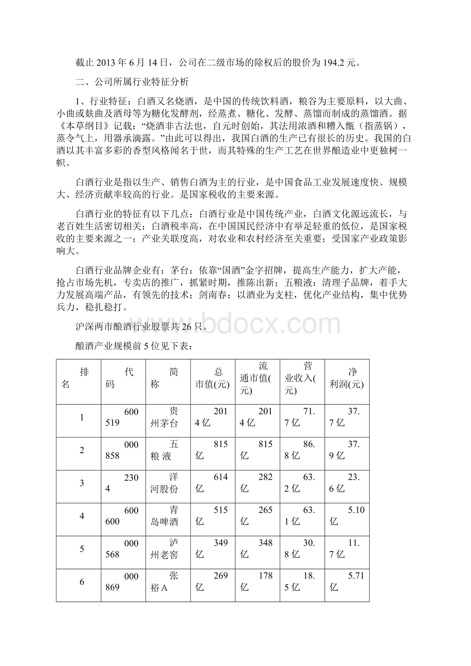 贵州茅台股票投资分析报告Word文档下载推荐.docx_第2页