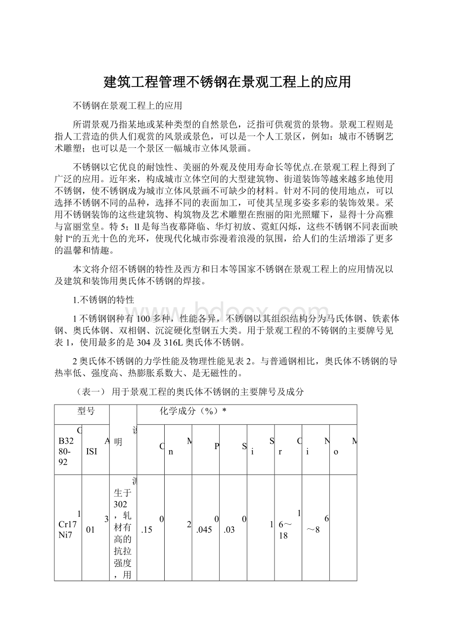 建筑工程管理不锈钢在景观工程上的应用.docx_第1页