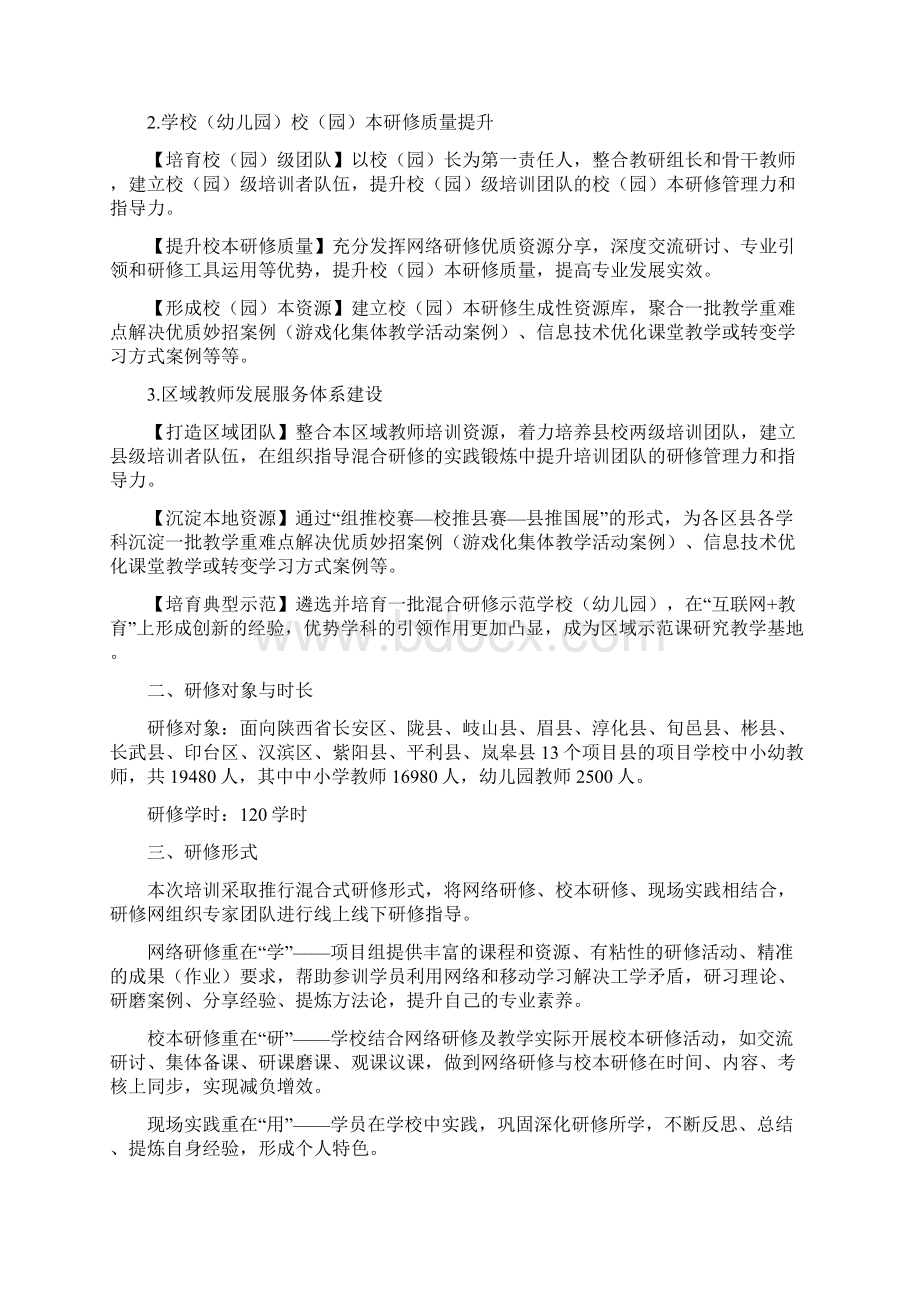 国培计划陕西省网络研修与校本研修整合培训实施方案征求意见稿Word格式文档下载.docx_第2页