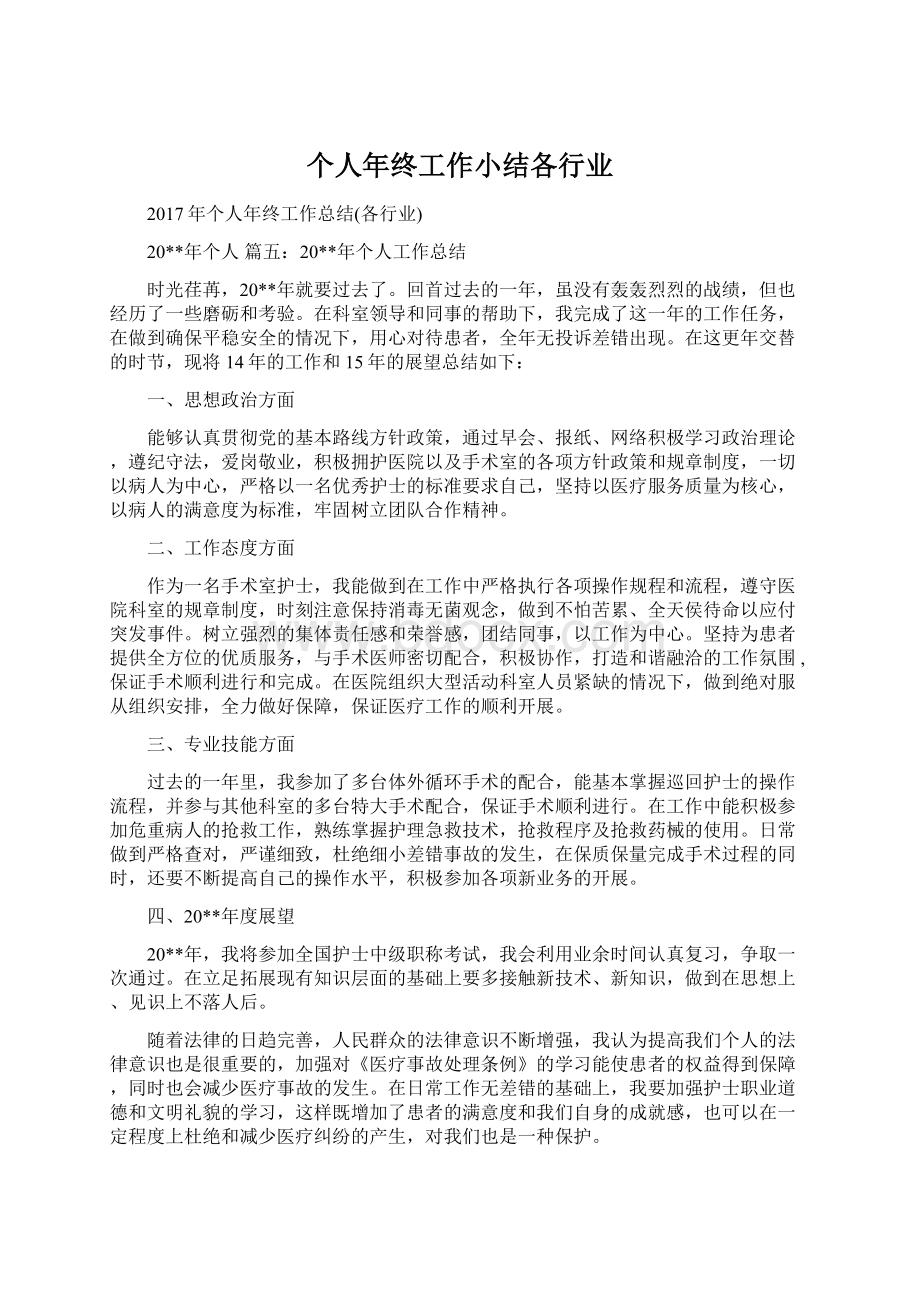 个人年终工作小结各行业文档格式.docx