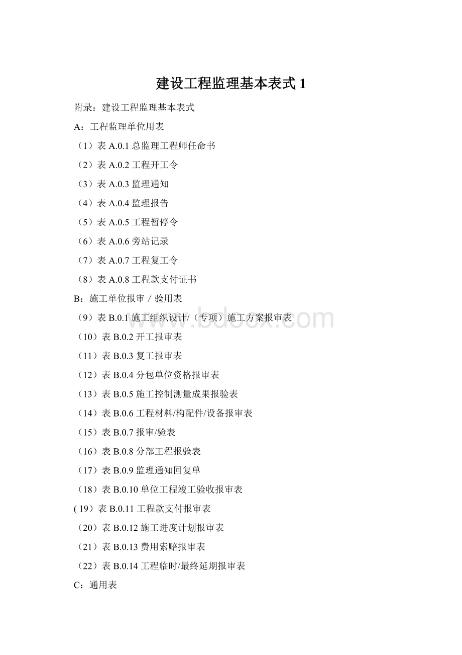建设工程监理基本表式1Word格式.docx