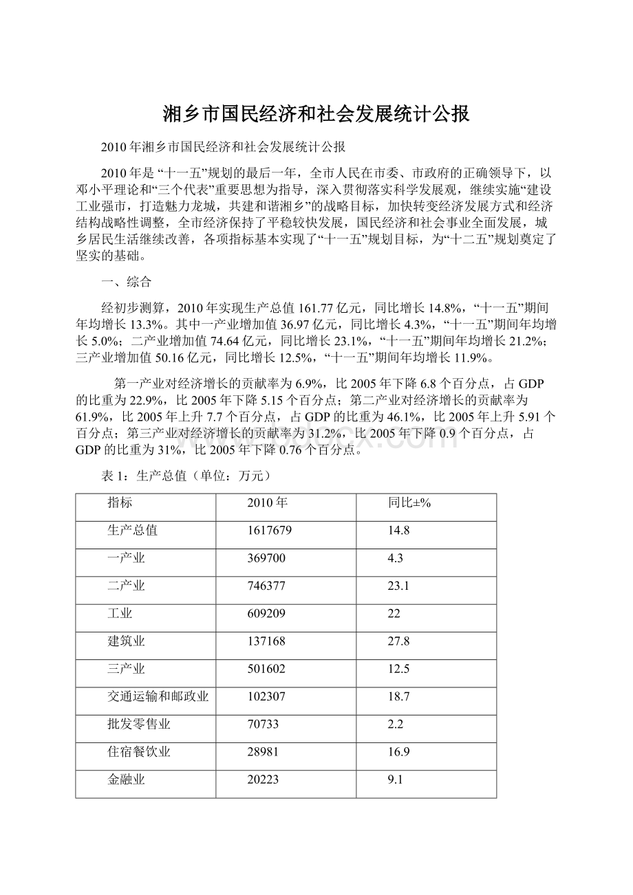 湘乡市国民经济和社会发展统计公报.docx