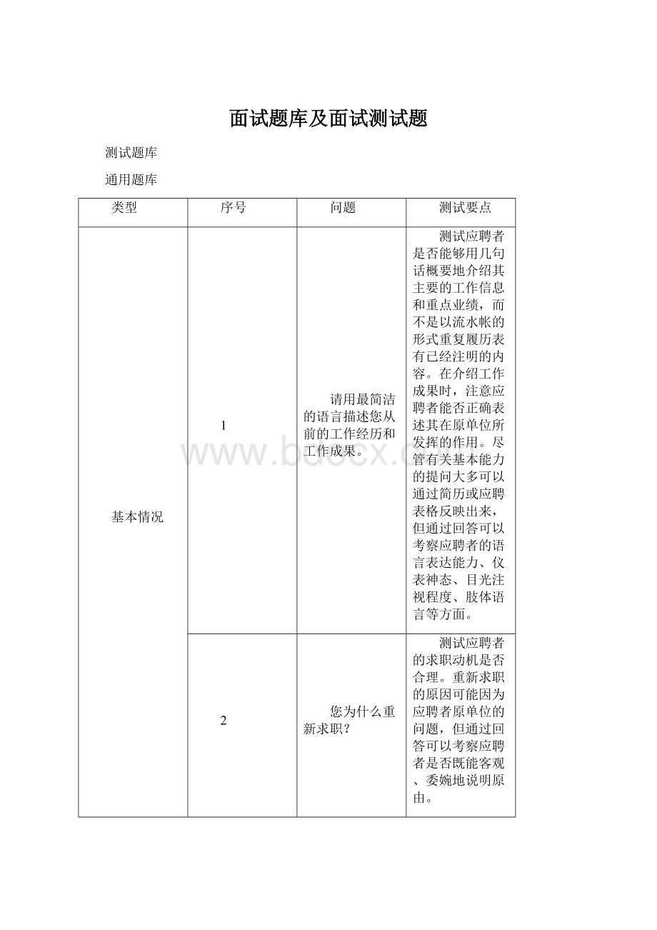 面试题库及面试测试题.docx