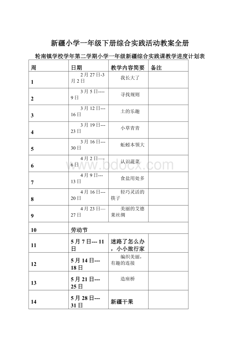 新疆小学一年级下册综合实践活动教案全册Word下载.docx_第1页