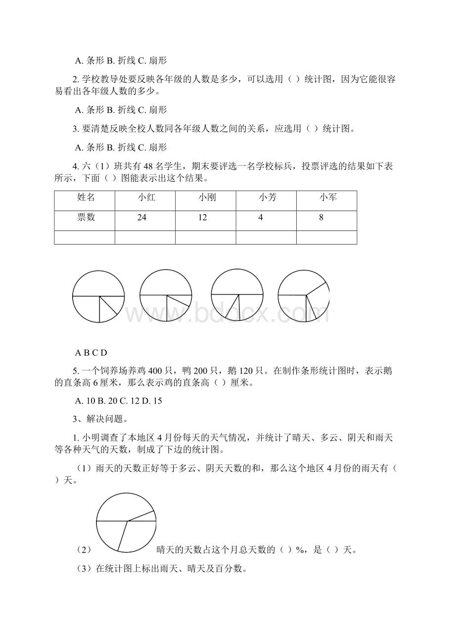 整理苏教版小学六年级下册数学第一单元《扇形统计图》同步练习试题共四套Word格式.docx_第3页