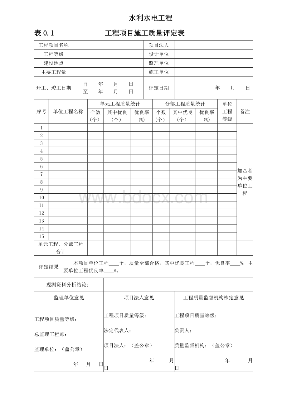 水利水电工程主要验收表格.docx