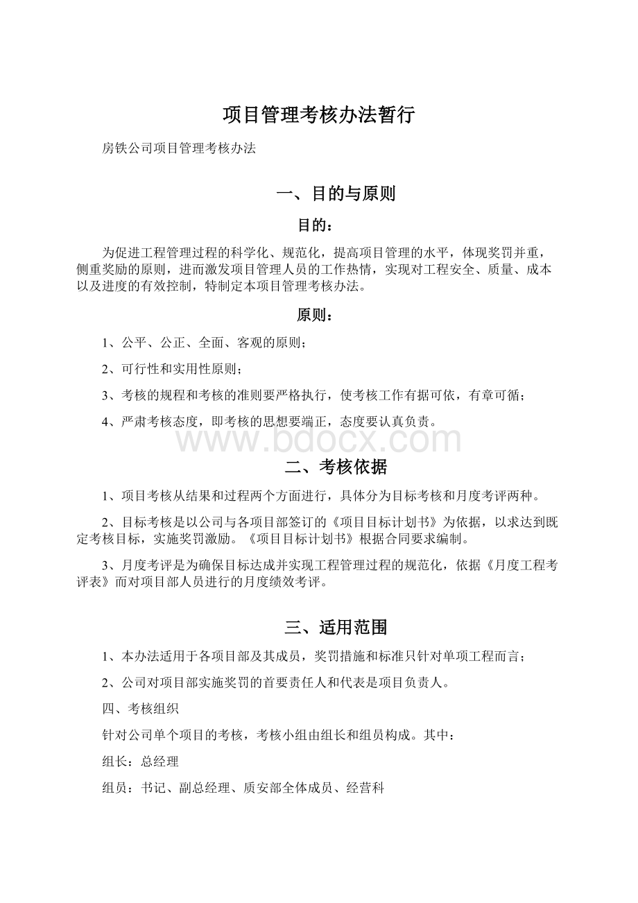 项目管理考核办法暂行.docx_第1页