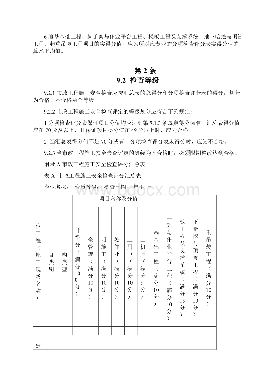 cjjt275市政工程施工安全检查标准评分表文档格式.docx_第2页