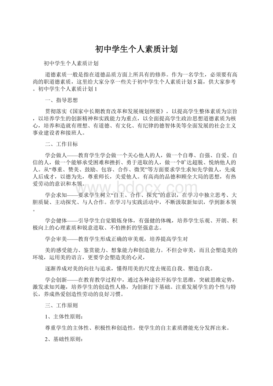 初中学生个人素质计划文档格式.docx_第1页