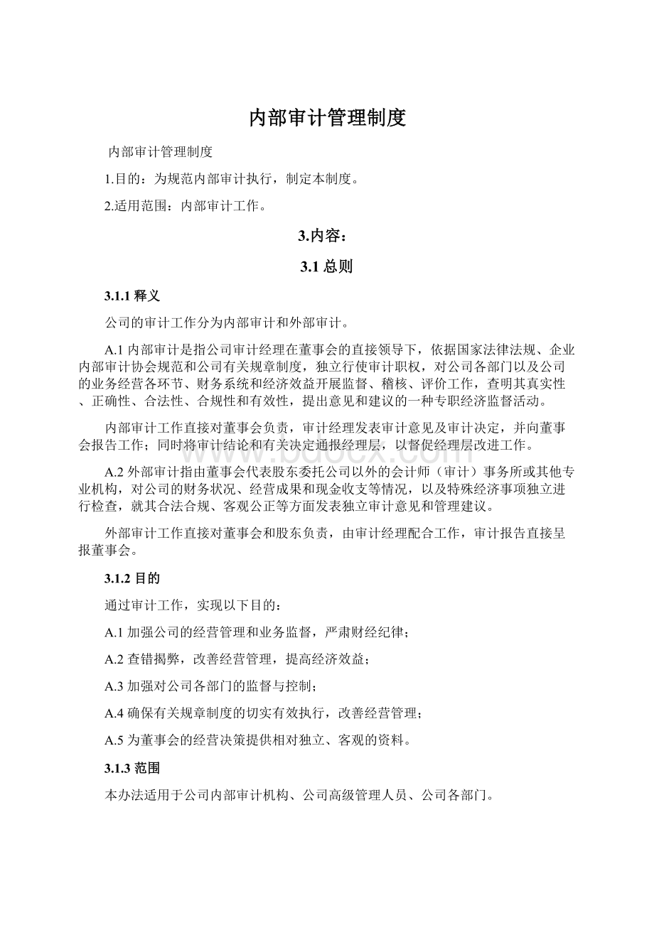 内部审计管理制度Word文档格式.docx