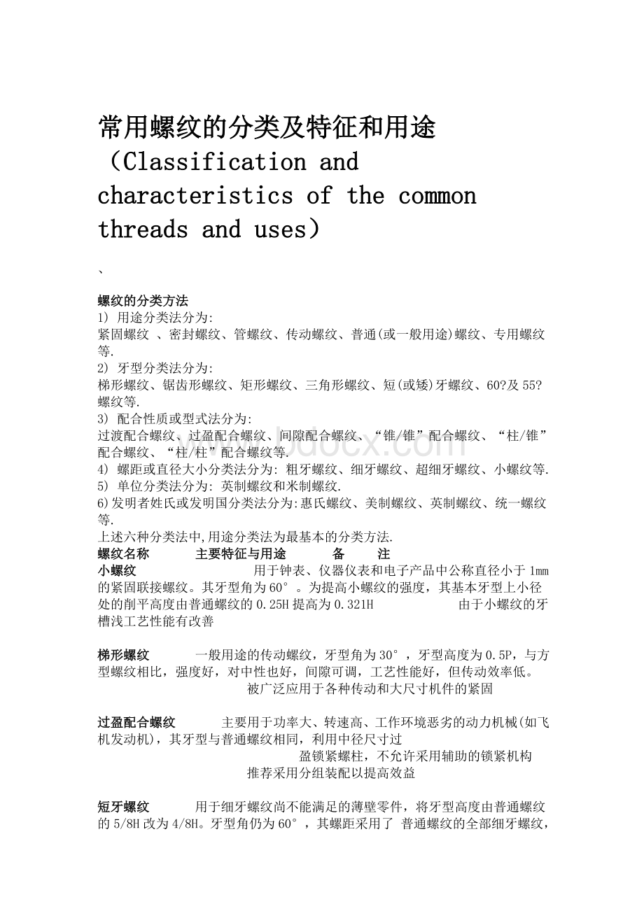 常用螺纹的分类及特征和用途Word文件下载.doc_第1页