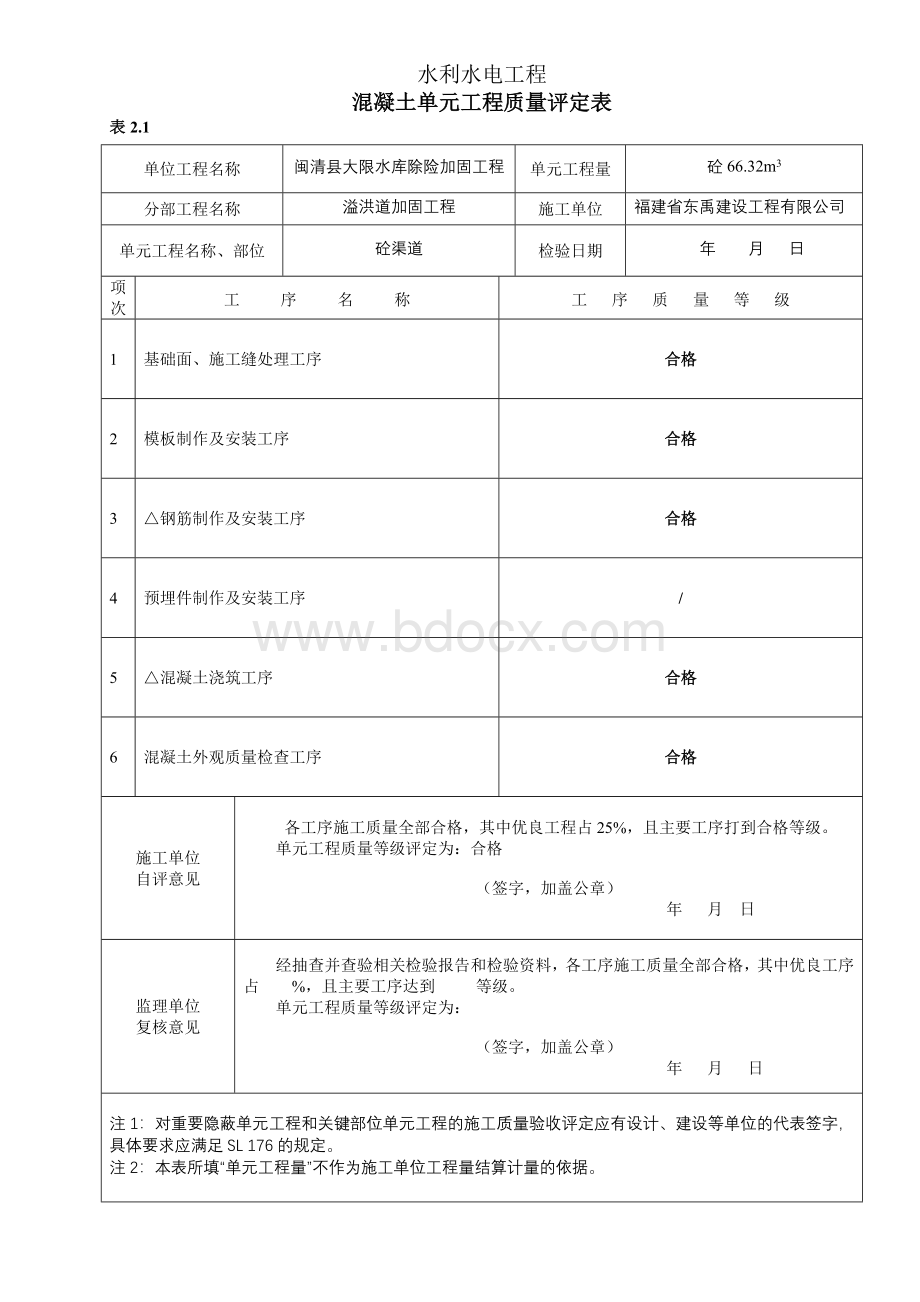 砼渠道单元工程质量评定表Word文档下载推荐.doc_第2页