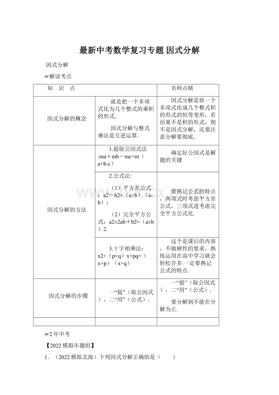 最新中考数学复习专题 因式分解.docx