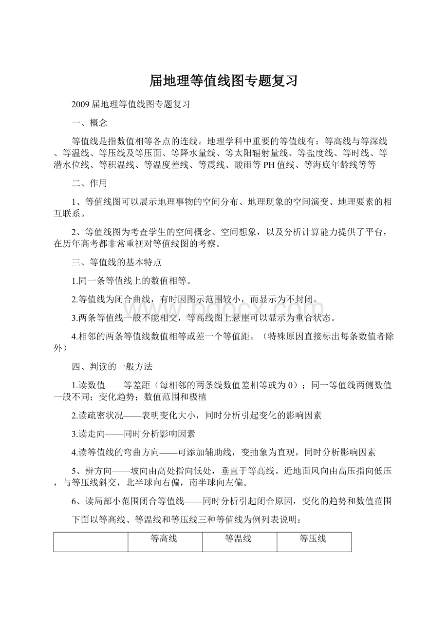 届地理等值线图专题复习Word格式.docx_第1页