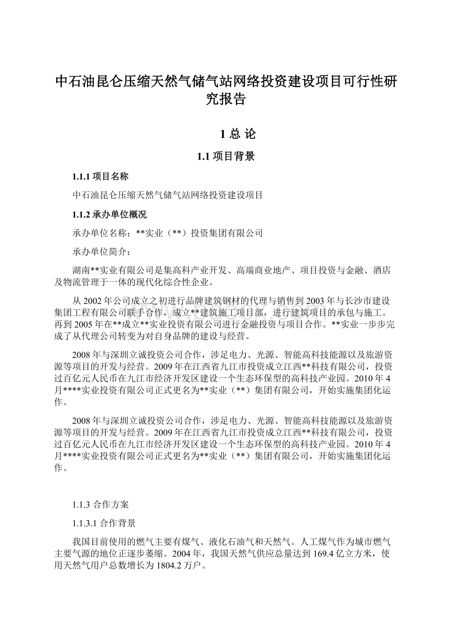 中石油昆仑压缩天然气储气站网络投资建设项目可行性研究报告.docx_第1页