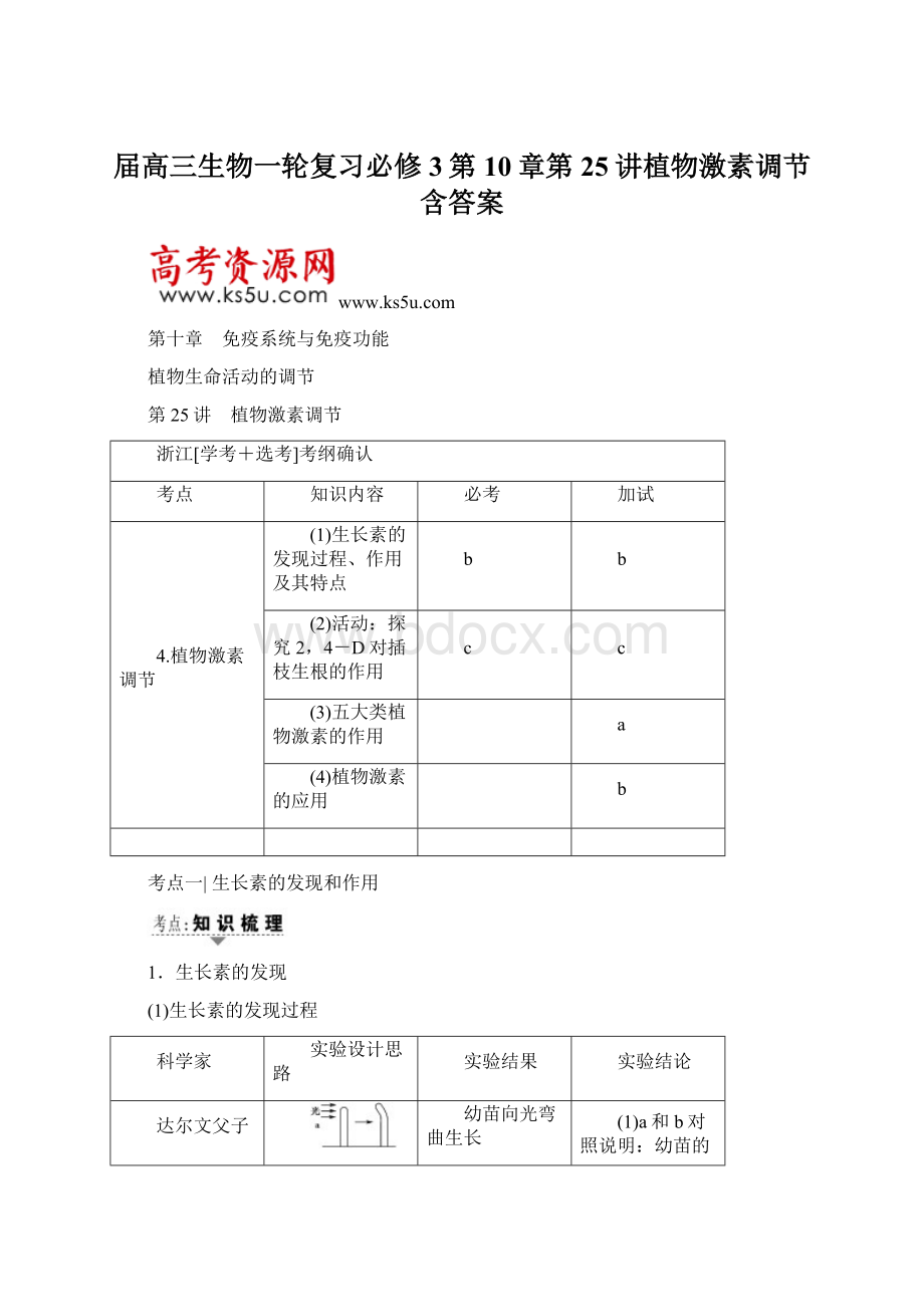 届高三生物一轮复习必修3第10章第25讲植物激素调节 含答案.docx_第1页