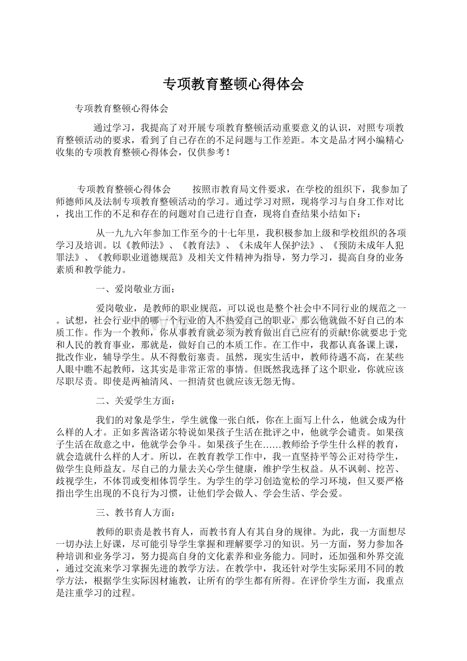 专项教育整顿心得体会文档格式.docx_第1页