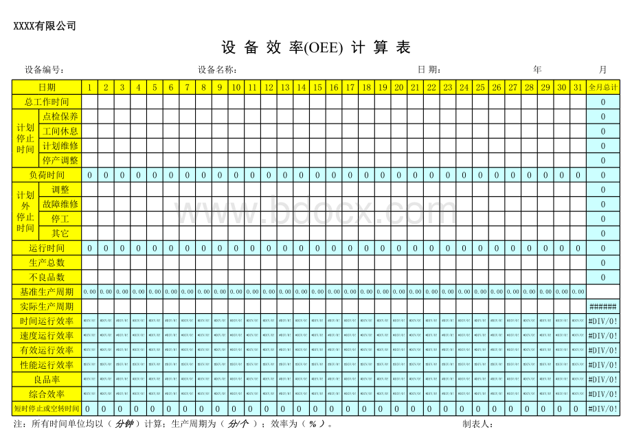 设备综合效率(OEE)计算表.xls_第1页