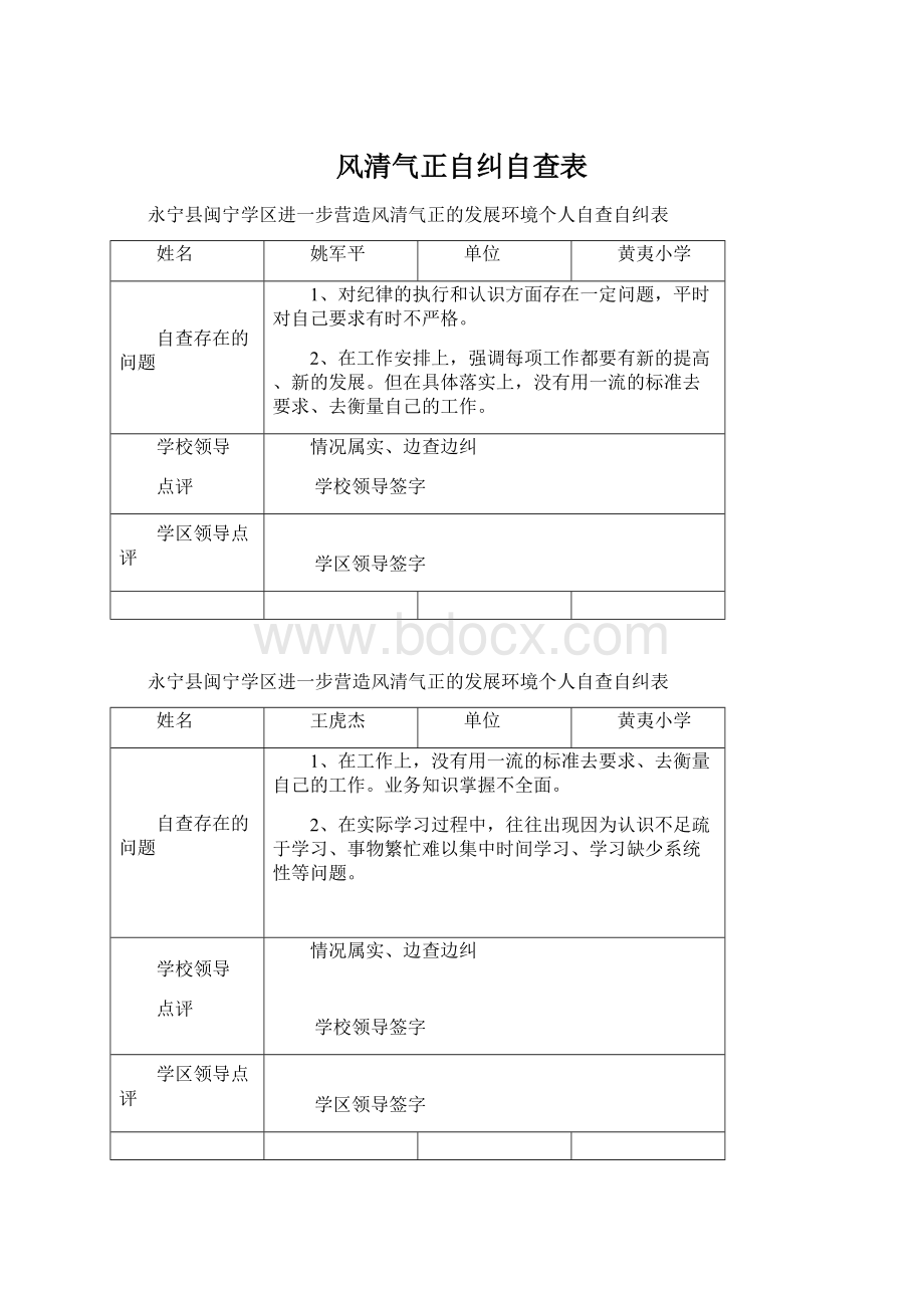 风清气正自纠自查表.docx_第1页