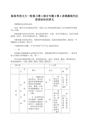 版高考语文大一轮复习第1部分专题2第1讲掌握现代汉语语法知识讲义.docx