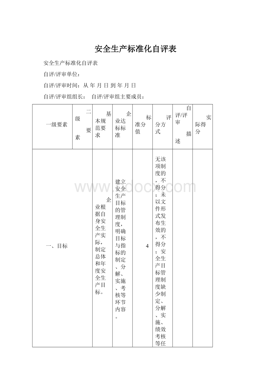 安全生产标准化自评表.docx