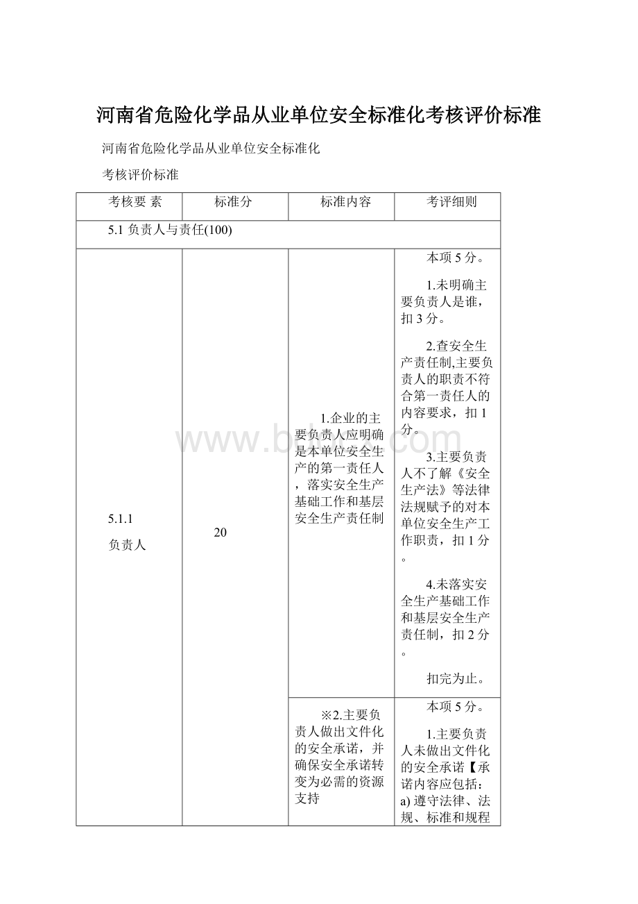 河南省危险化学品从业单位安全标准化考核评价标准.docx_第1页