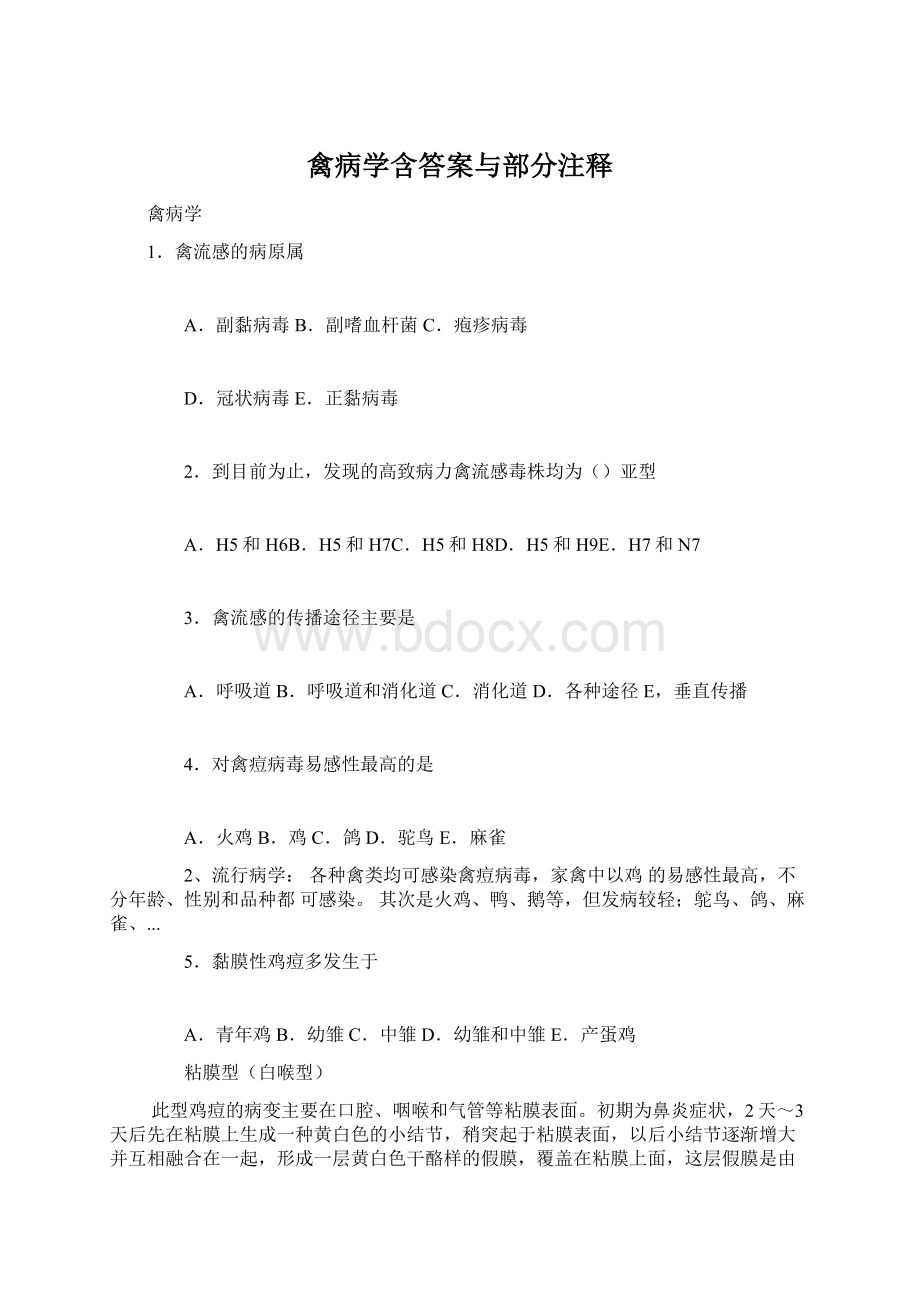 禽病学含答案与部分注释Word下载.docx