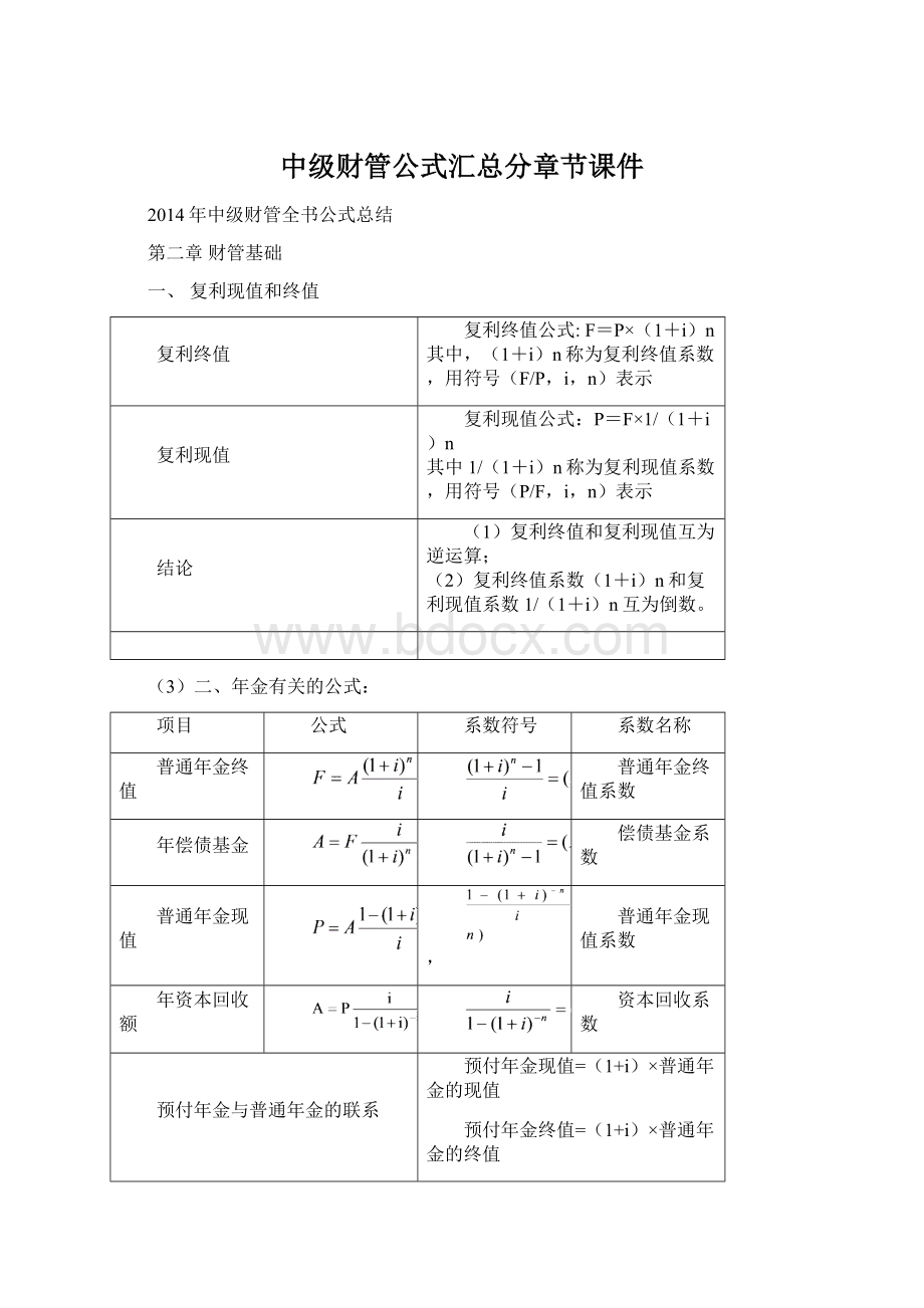 中级财管公式汇总分章节课件.docx