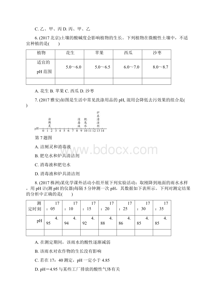 重庆市中考化学总复习第一轮基础知识研究第一单元常见的物质第6讲常见的酸和碱练习.docx_第2页