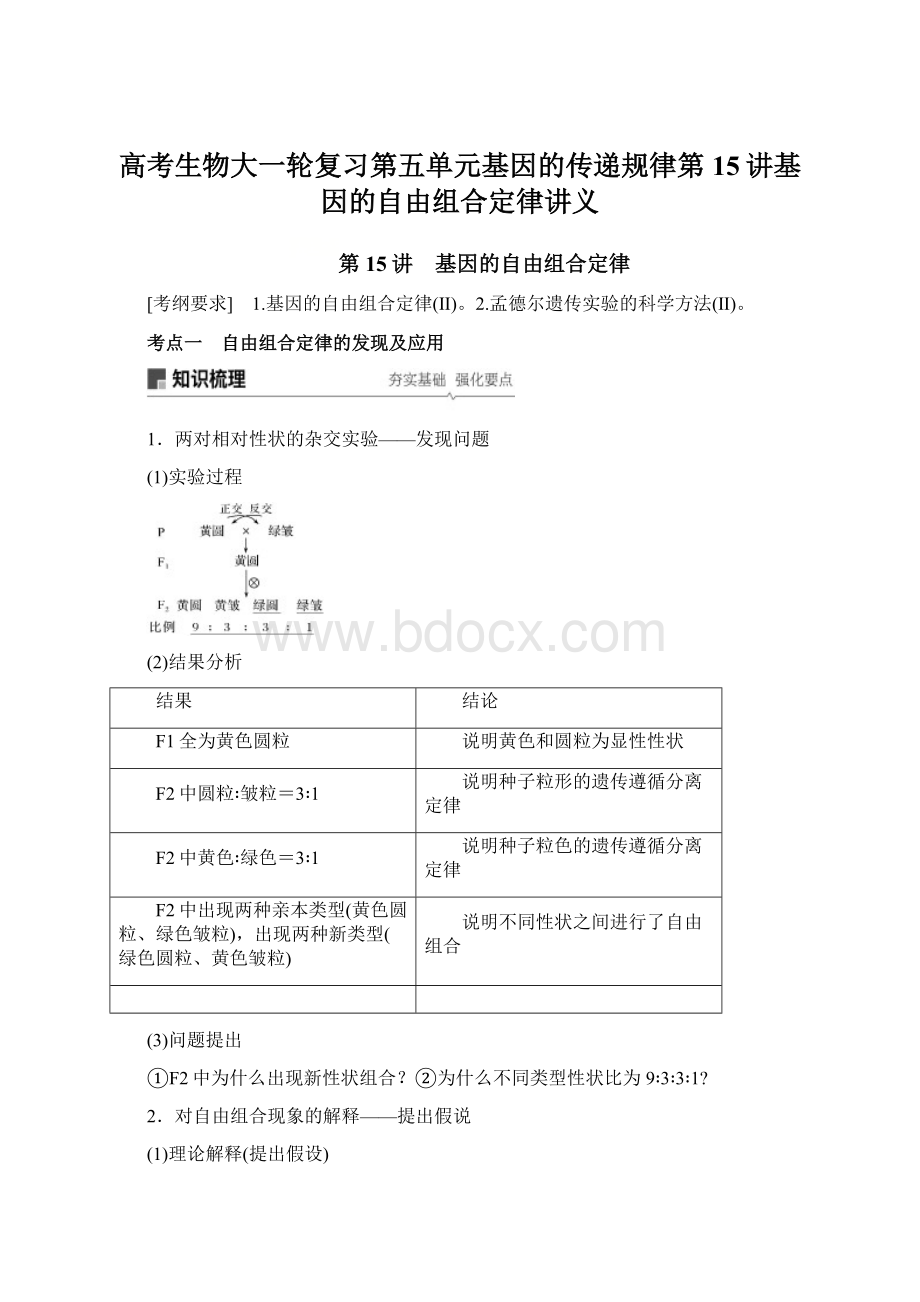 高考生物大一轮复习第五单元基因的传递规律第15讲基因的自由组合定律讲义Word格式.docx_第1页