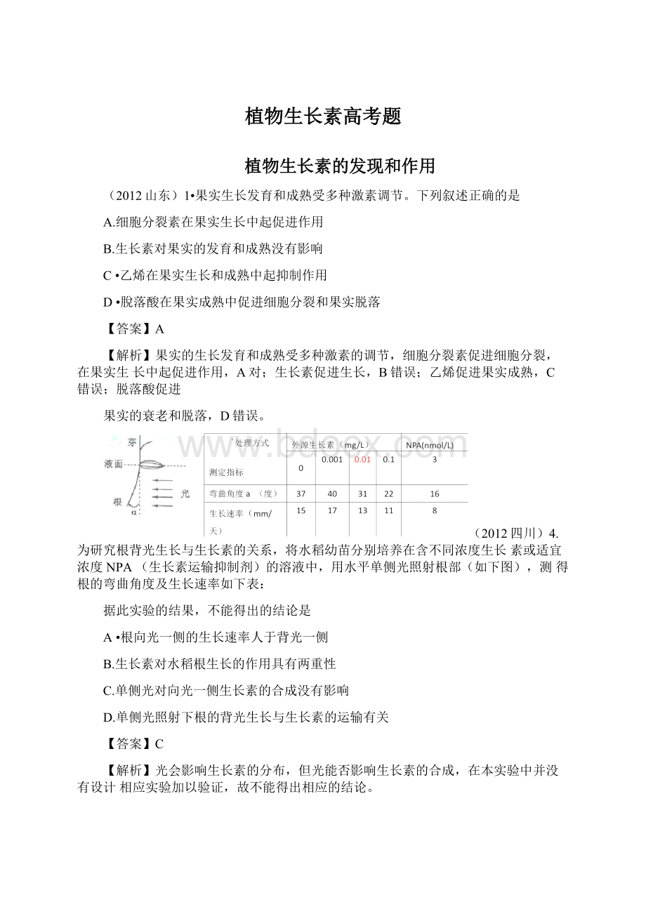 植物生长素高考题.docx