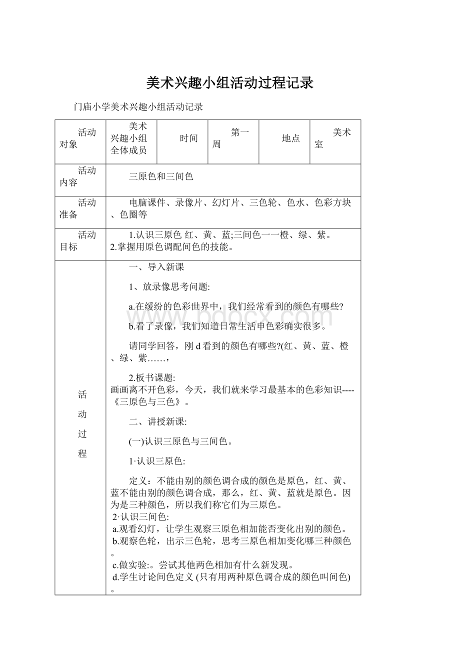 美术兴趣小组活动过程记录.docx