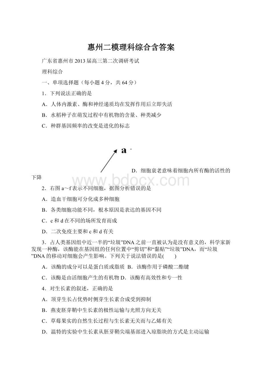 惠州二模理科综合含答案Word下载.docx