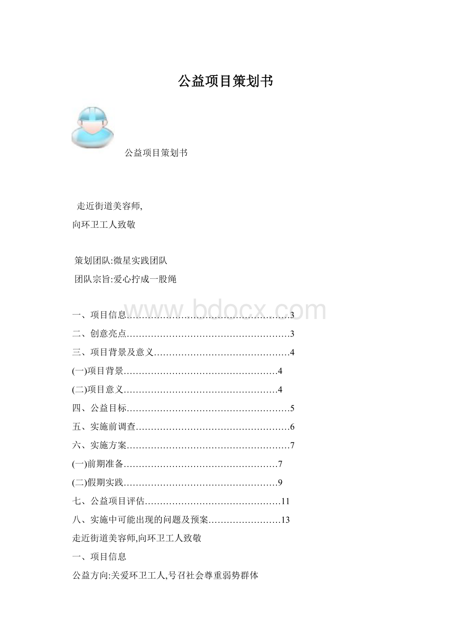 公益项目策划书Word格式.docx