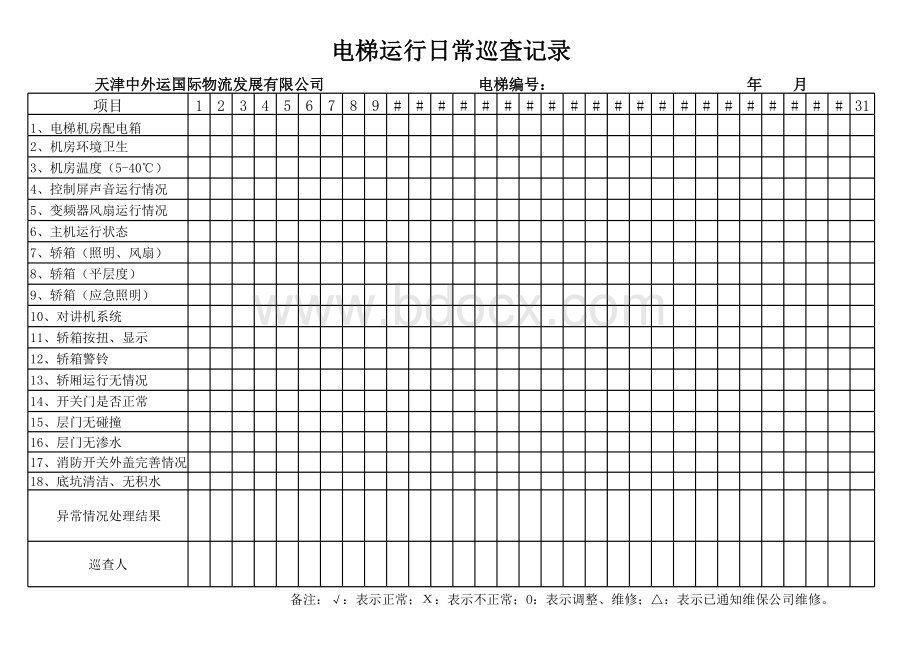 电梯日常巡查维护记录表.xls_第1页